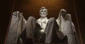 Close view of the Abraham Lincoln statue at the Lincoln Memorial, Washington D.C.
