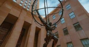 Atlas sculpture at Rockefeller Center showcases iconic architecture in New York City.