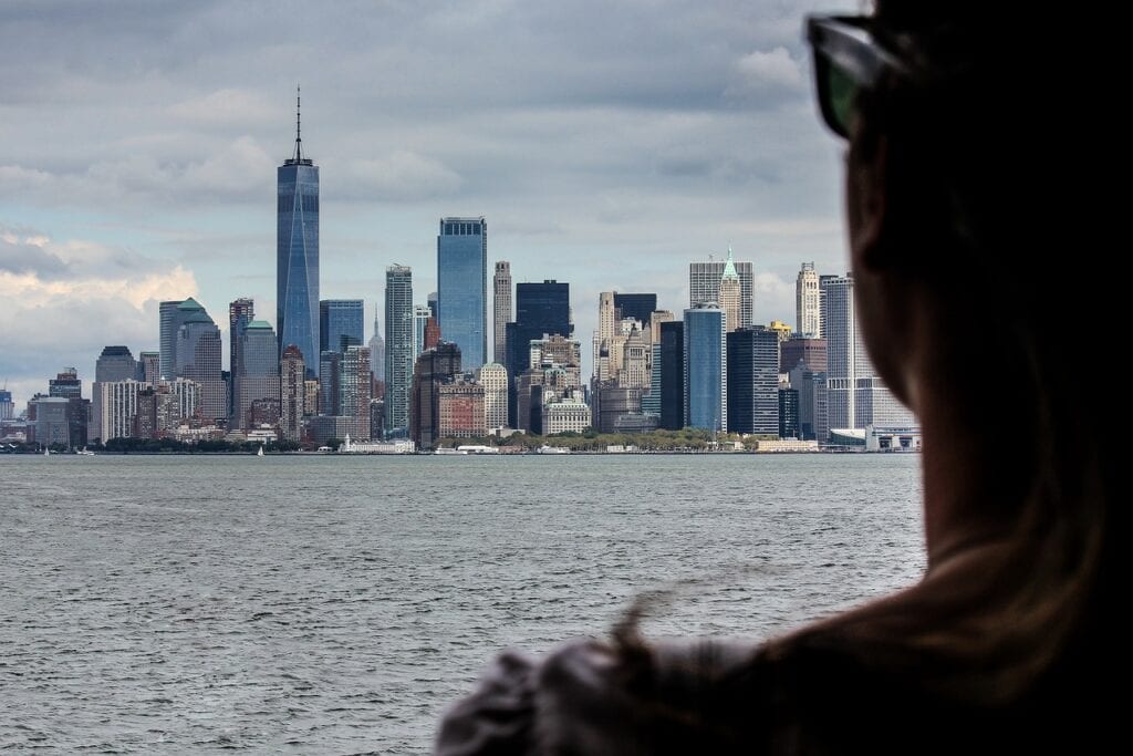 new york city, usa, nyc, skyscraper, manhattan, cityscape, person, water, nature, view, traveling, metropolis, panorama