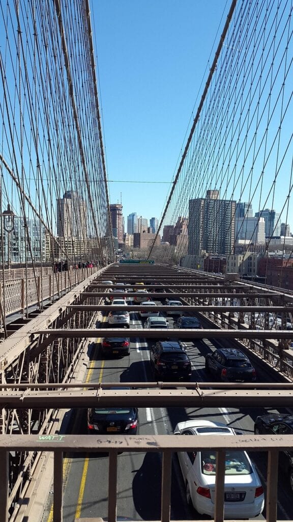 brooklyn bridge, new york, road, traffic, cars, bridge, city, skyscrapers, buildings, urban, brooklyn, new york city, manhattan, america, usa
