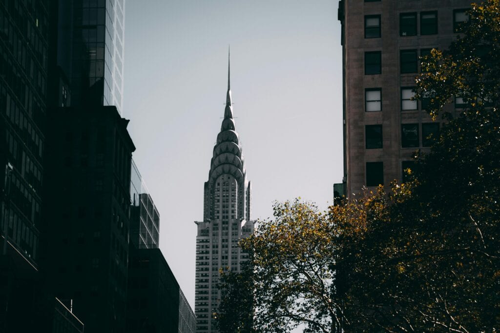 Captivating view of the Chrysler Building amidst New York City's urban landscape.