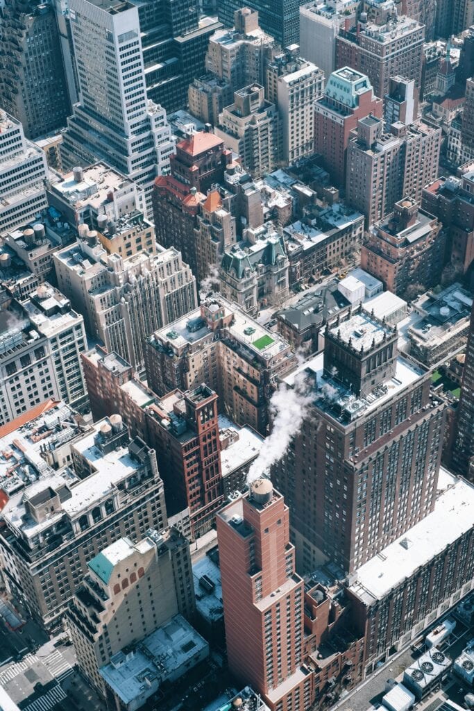 Explore the vibrant urban landscape of New York City from above, capturing its iconic skyline.