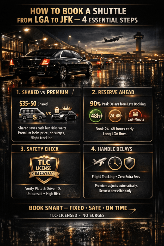 Infographic how to book a shuttle from lga to jfk