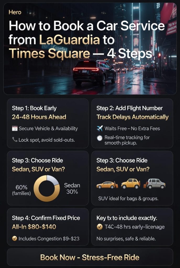 Infographic how to book a car service from laguardia to times square