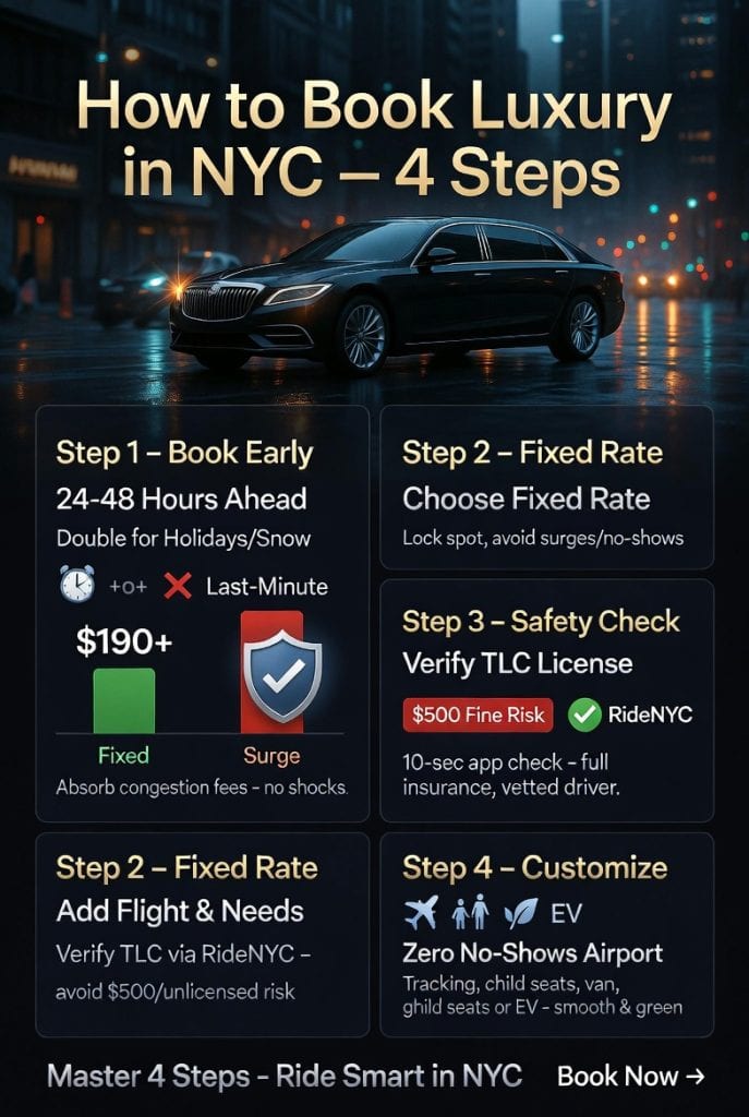 Infographic how to book a luxury car service in nyc