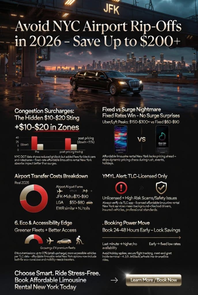 affordable limousine rental new york INFOGRAPHIC Infographic showing 2026 NYC congestion pricing impacts on affordable limousine rental New York