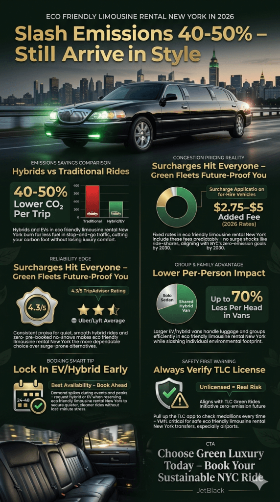 Infographic comparing emissions for eco friendly limousine rental New York vs traditional rides]
