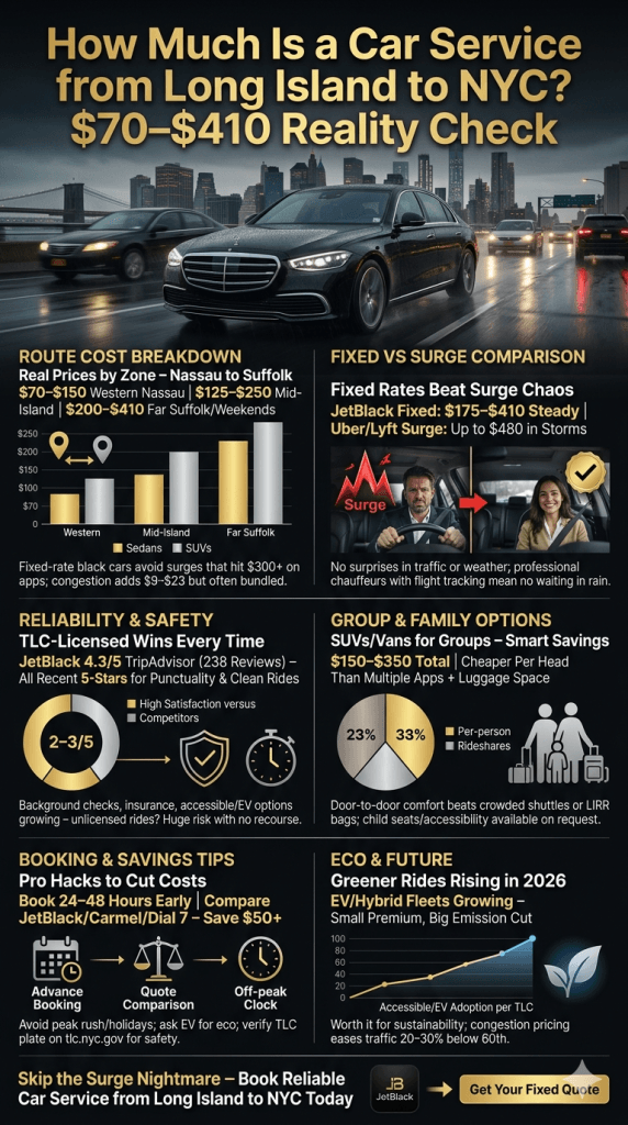Infographic how much is a car service from Long Island to NYC by zone/vehicle