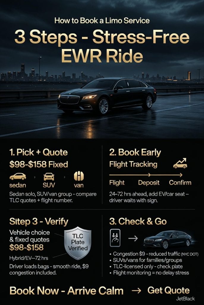 Infographic how to book a limo service from newark to manhattan