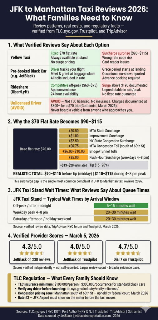 JFK to Manhattan taxi reviews 2026 NYC ground transport comparison infographic