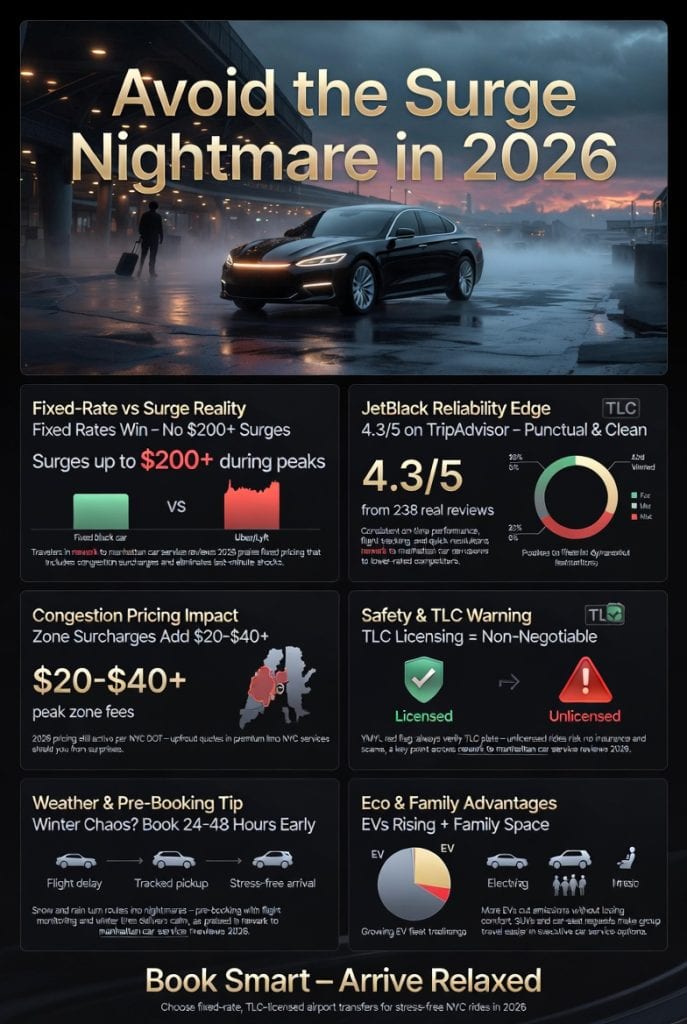 infographic Visual breakdown of newark to manhattan car service reviews 2026 surcharge impacts