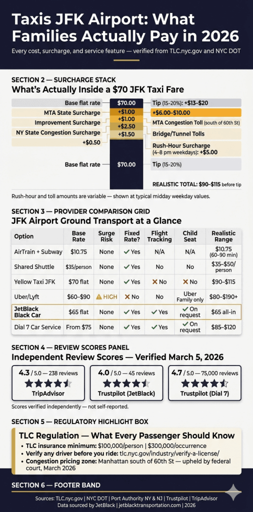 NYC for-hire vehicle comparison black car rideshare yellow taxi subway TLC licensing taxis jfk airport infographic.