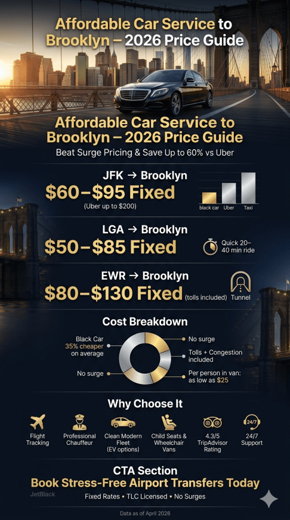  Affordable car service to Brooklyn infographic showing 2026 savings vs rideshares