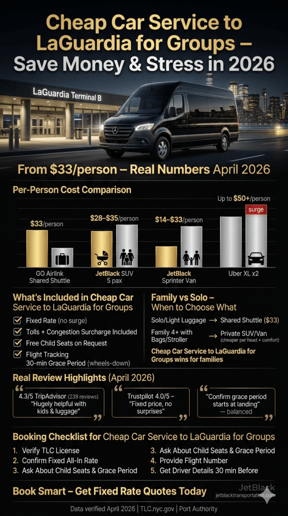 cheap car service to LaGuardia for groups NYC for-hire vehicle comparison infographic 2026
