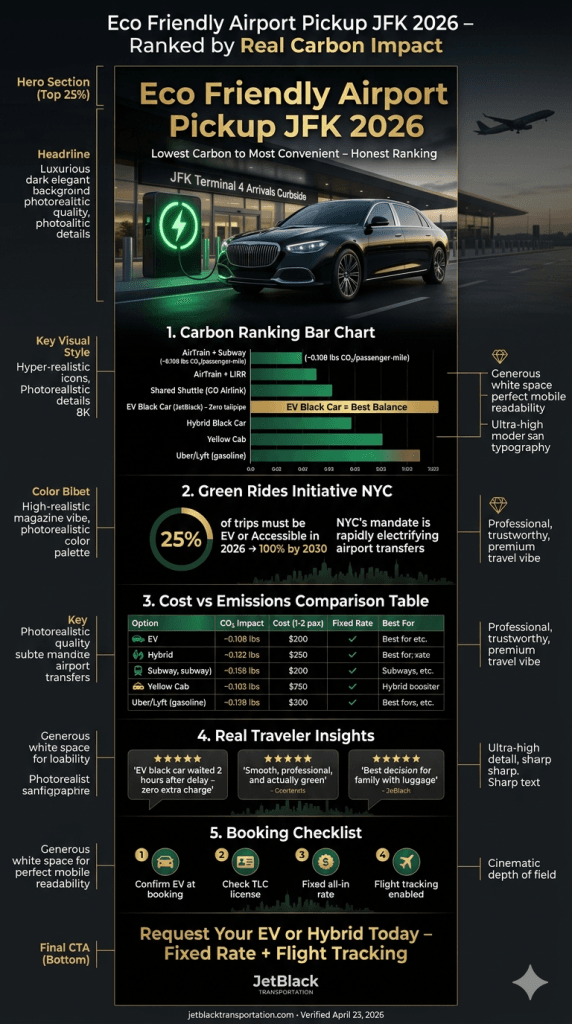 eco friendly airport pickup JFK NYC for-hire vehicle carbon comparison electric hybrid yellow cab subway AirTrain 2026