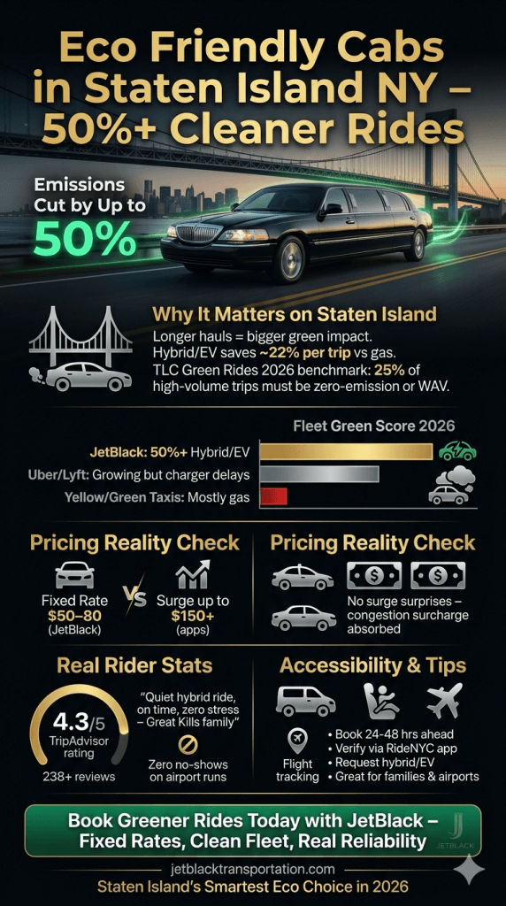 Infographic showing 2026 NYC congestion pricing impacts on eco friendly cabs in Staten Island NY