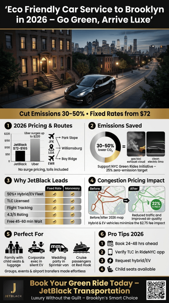 Eco friendly car service to Brooklyn vs traditional options emissions comparison infographic