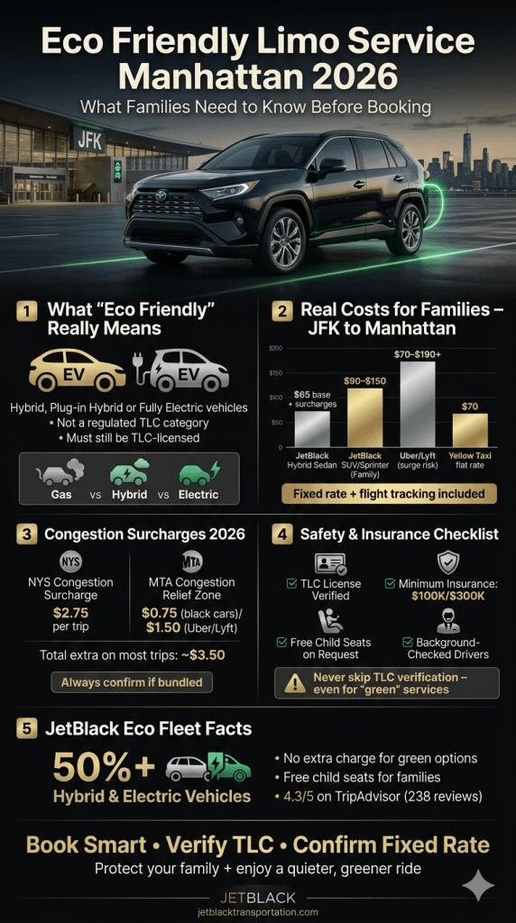 eco friendly limo service manhattan NYC for-hire vehicle comparison infographic 2026