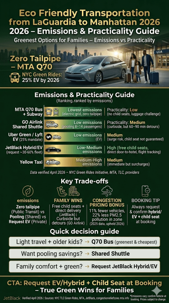 eco friendly transportation from laguardia to manhattan emissions comparison family 2026
