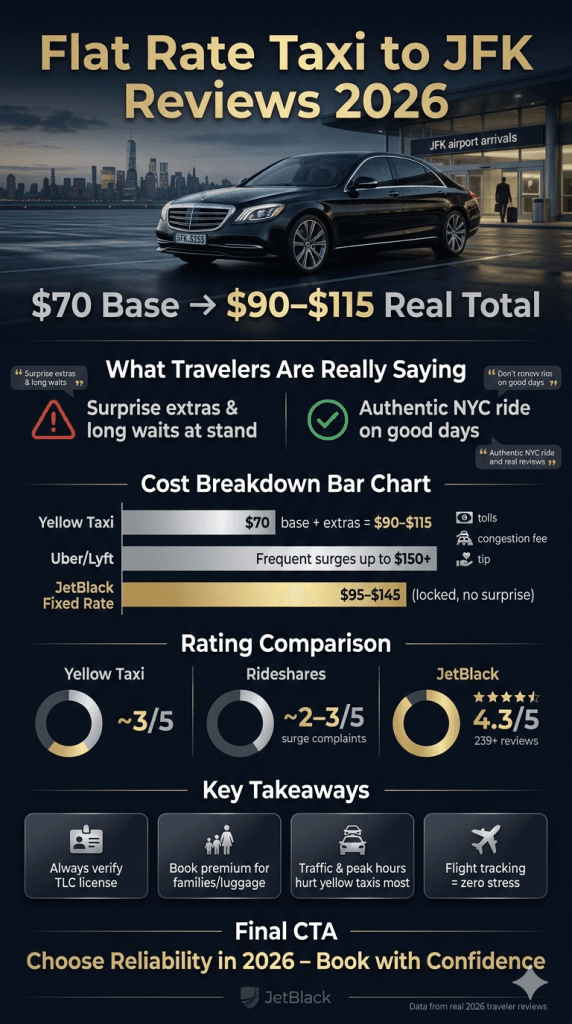  Visual summary of flat rate taxi to JFK reviews 2026 costs versus premium fixed-rate options