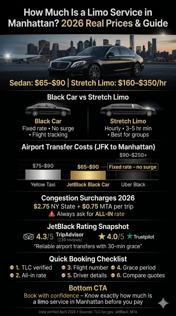how much is a limo service in manhattan NYC ground transport comparison infographic black car taxi rideshare