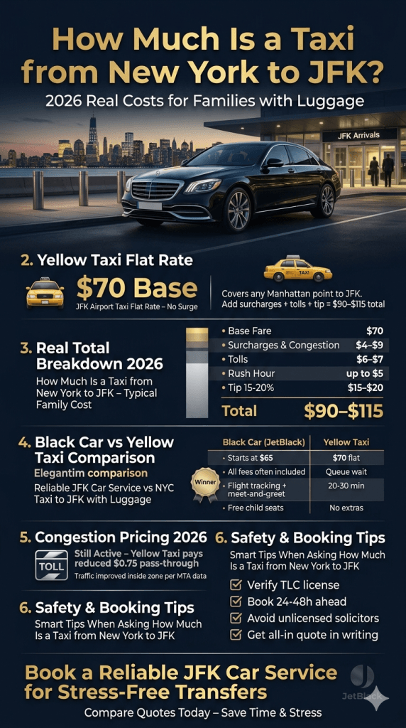 how much is a taxi from new york to jfk infographic comparing black cars yellow taxis rideshares licensing insurance surge pricing 2026