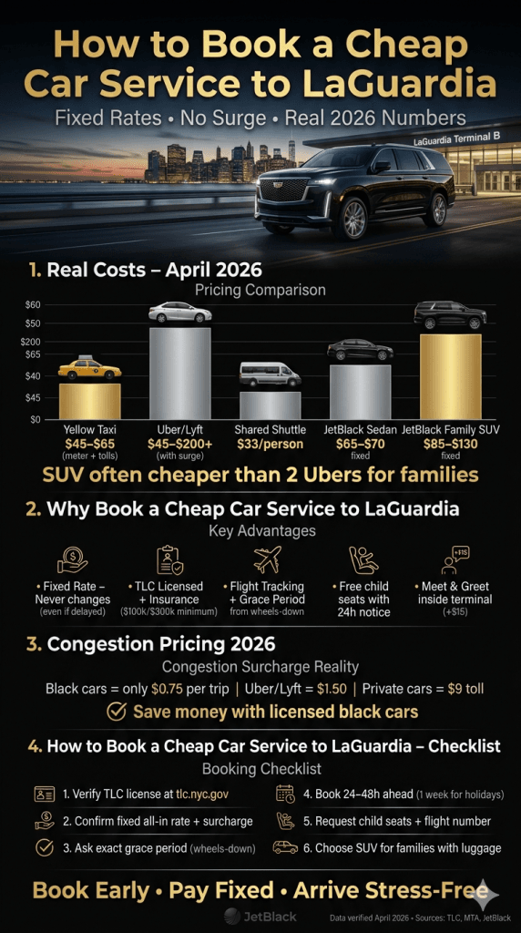 how to book a cheap car service to LaGuardia NYC ground transport comparison chart 2026