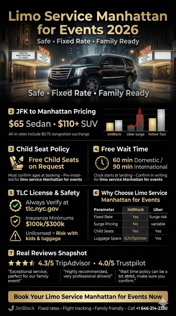 limo service manhattan for events comparison infographic NYC for-hire vehicle types 2026