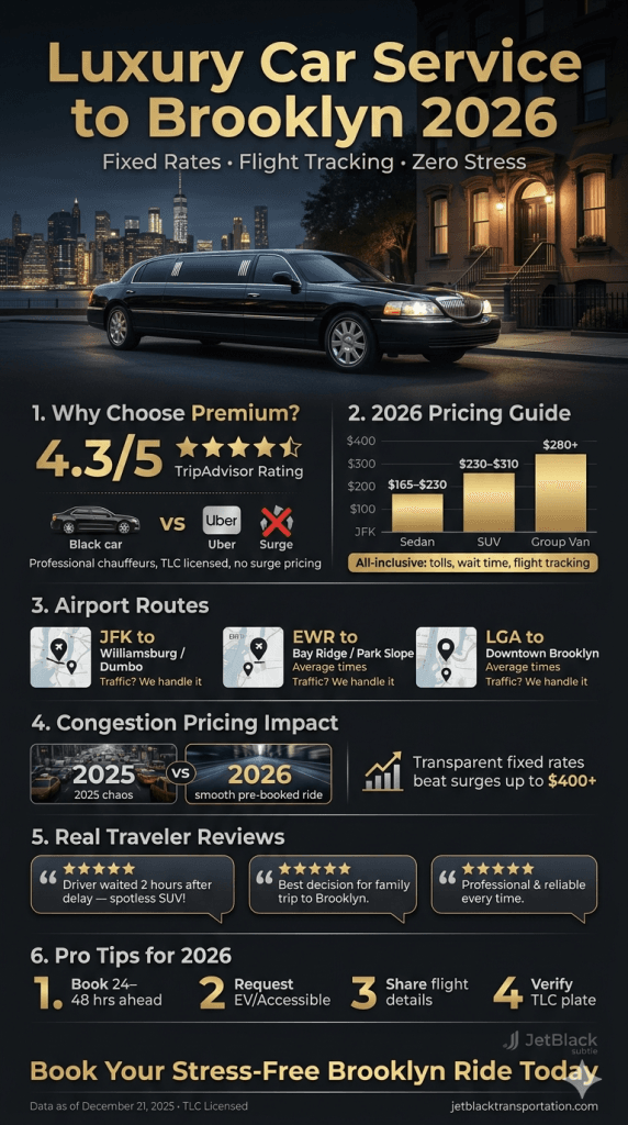  Infographic showing 2026 congestion pricing impacts on luxury car service to Brooklyn