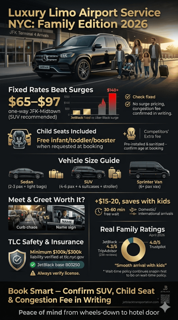 luxury limo airport service NYC comparison infographic black car vs rideshare vs yellow taxi TLC overview