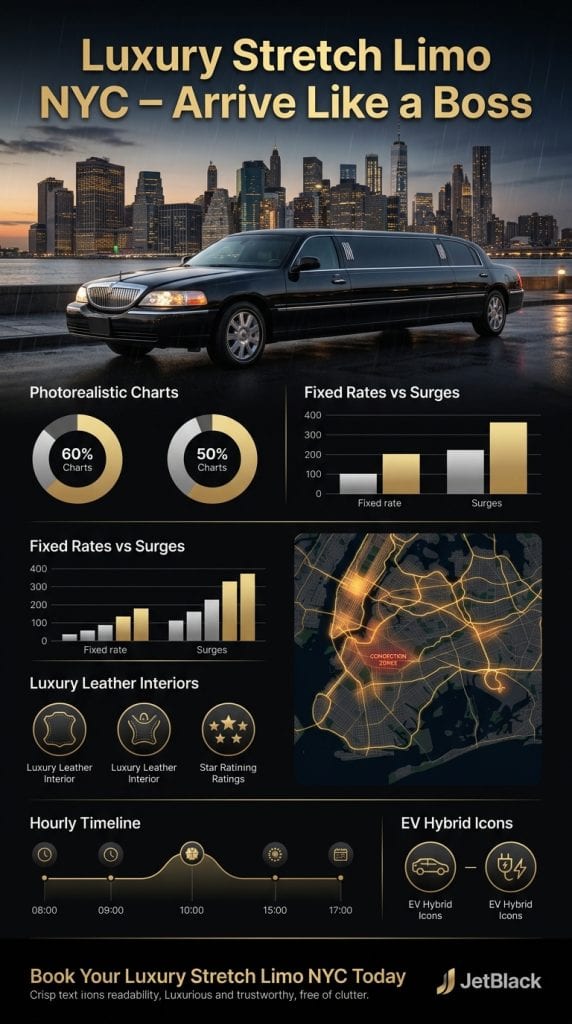 Infographic showing luxury stretch limo NYC congestion pricing impacts 2026