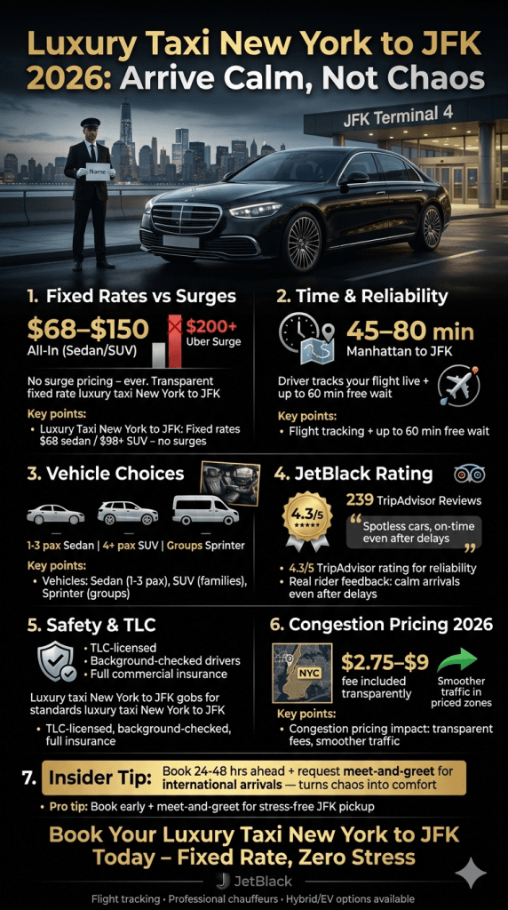 Visual breakdown of luxury taxi New York to JFK pricing versus other options in 2026