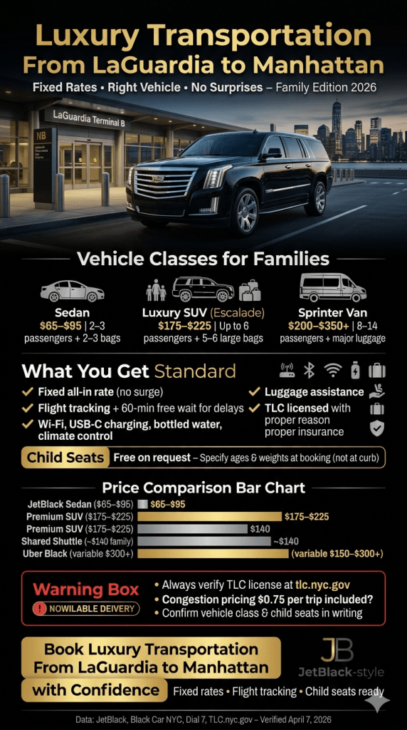 luxury transportation from laguardia to manhattan vehicle class comparison 2026 family