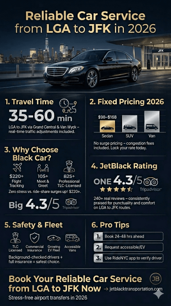 : Clear infographic breaking down 2026 congestion pricing effects on reliable car service from LGA to JFK routes