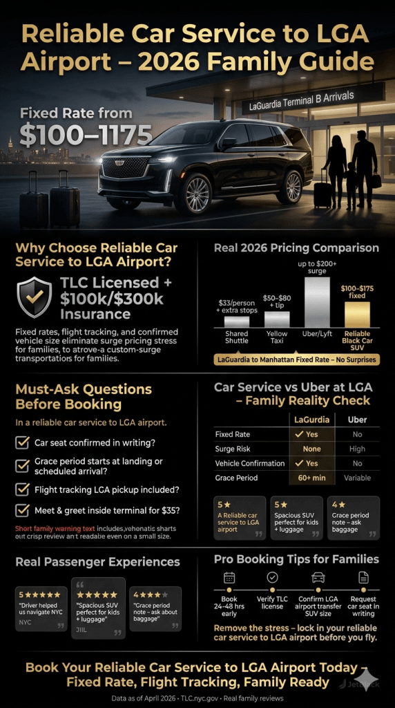 reliable car service to LGA airport comparison infographic black car vs rideshare vs taxi NYC