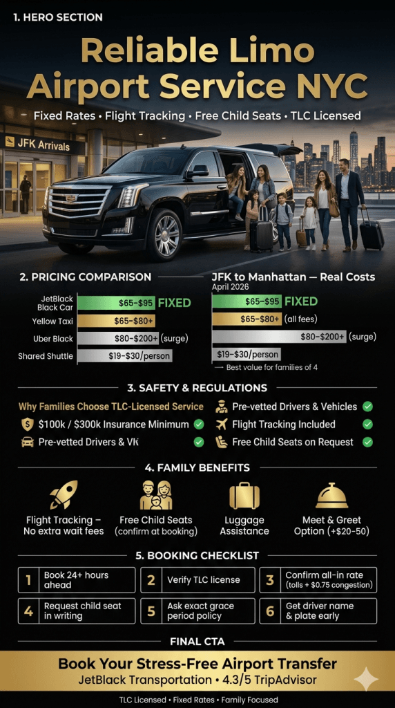 reliable limo airport service nyc comparison infographic black car taxi rideshare 2026