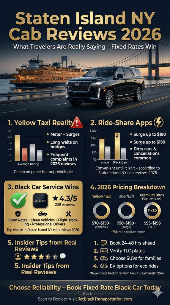 Staten Island NY cab reviews 2026 infographic comparing taxi versus black car options