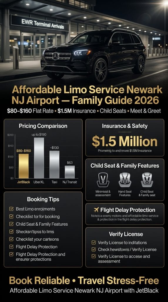 affordable limo service Newark NJ airport vs rideshare taxi transit comparison infographic 2026
