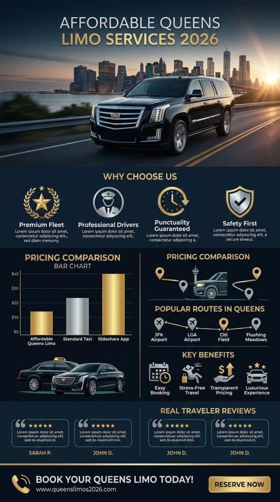 affordable queens limo services Affordable Queens limo services cost breakdown and savings infographic 2026