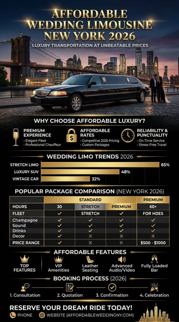 NYC for-hire vehicle landscape infographic comparing black cars, taxis, rideshares, and limos across licensing, insurance, and pricing