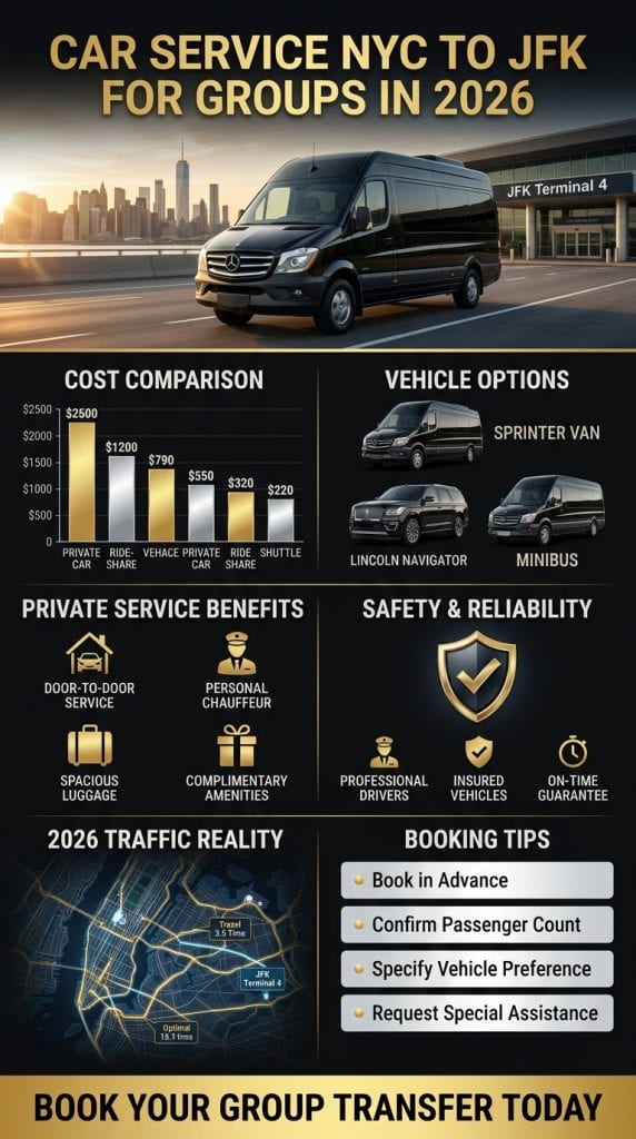 Car service NYC to JFK for groups pricing comparison infographic 2026 congestion pricing impact