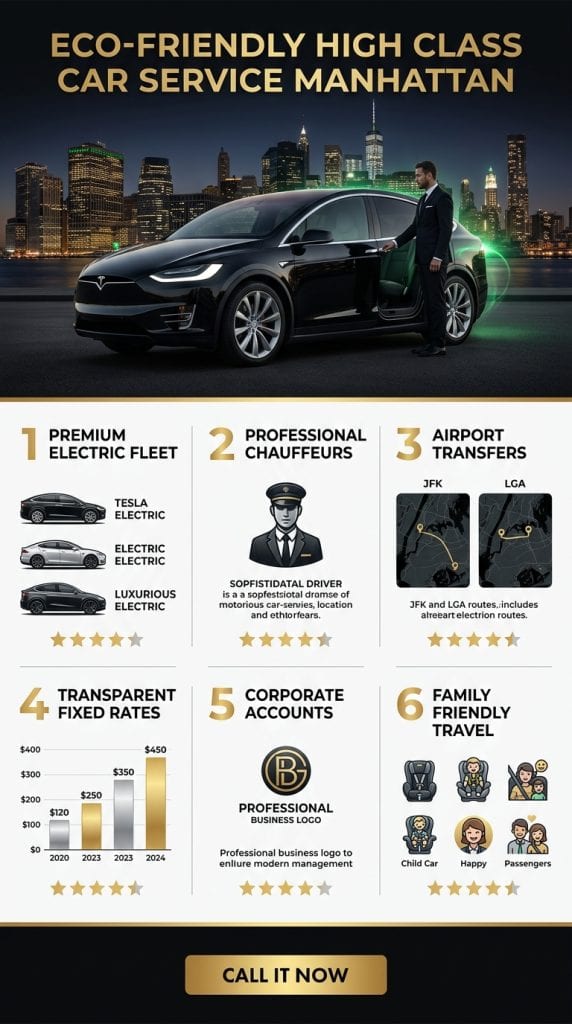eco friendly high class car service manhattan Infographic eco friendly high class car service Manhattan emissions savings and pricing