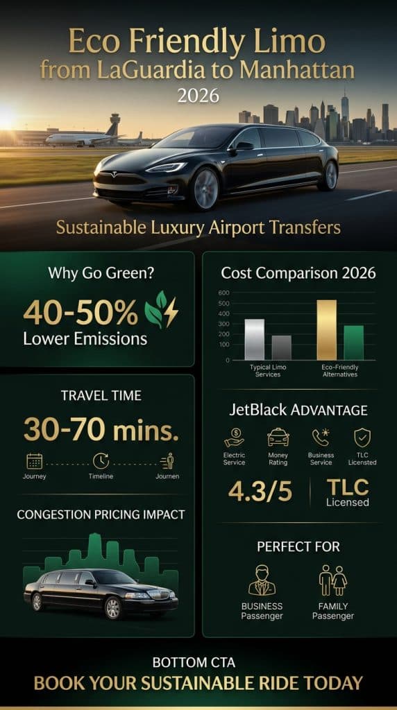 eco friendly limo from laguardia to manhattan Infographic detailing benefits of eco friendly limo from LaGuardia to Manhattan versus traditional options