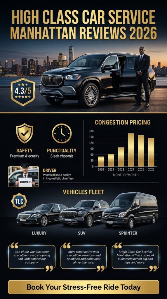 High class car service Manhattan reviews 2026 congestion pricing impact infographic