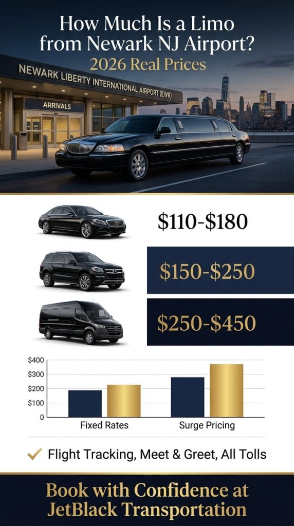 Visual guide answering how much is a limo from Newark NJ airport including all fees