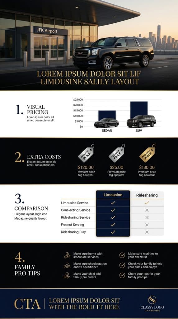 NYC For-Hire Vehicle Landscape โ Queens Ground Transport 2026 how much is a queens limo service infographic black car vs Uber vs yellow taxi NYC 2026