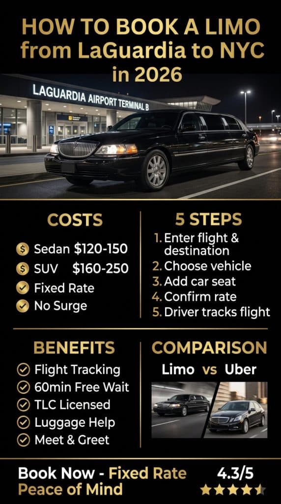how to book a limo from laguardia to nyc (2) How to book a limo from LaGuardia to NYC cost comparison and savings infographic