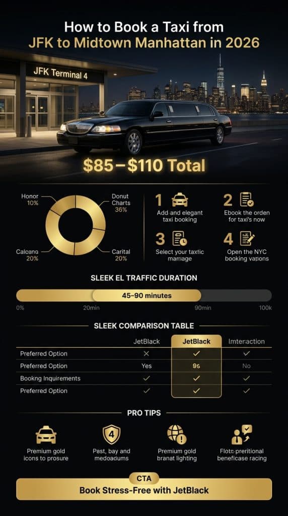 how to book a taxi from jfk to midtown manhattan Clear infographic breaking down how to book a taxi from JFK to Midtown Manhattan versus premium alternatives