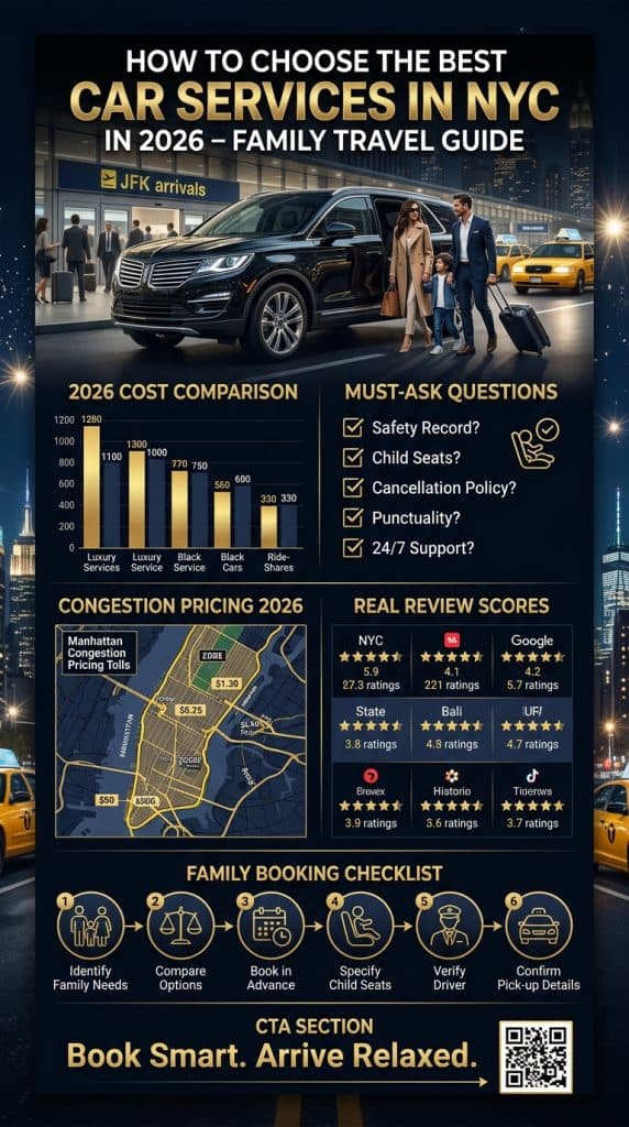 NYC For-Hire Vehicle Landscape 2026 NYC for-hire vehicle landscape โ black cars, rideshares, yellow taxis compared by licensing tier, insurance minimum, surge pricing, fixed rates, and TLC oversight. How to choose the best car services in NYC.