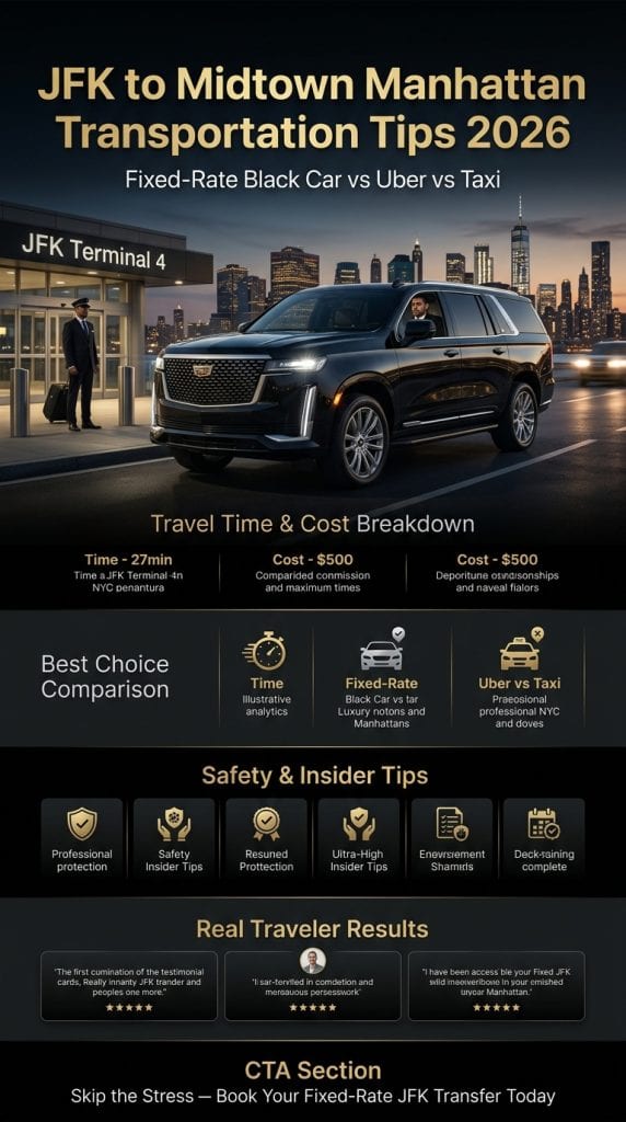 jfk to midtown manhattan transportation tips Comprehensive infographic for JFK to Midtown Manhattan transportation tips cost comparison 2026